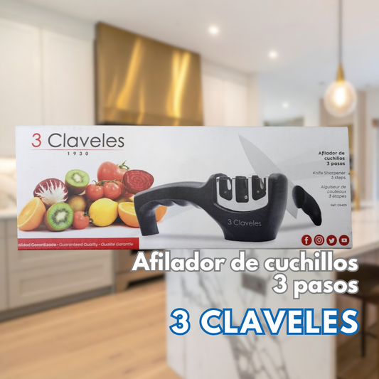 Afilador De Cuchillos 3 Pasos, 20 Cm - 3 Claveles