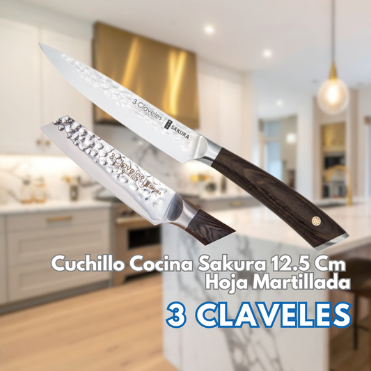 Cuchillo Cocina Sakura 12.5 Cm Con Hoja Martillada 3 Claveles