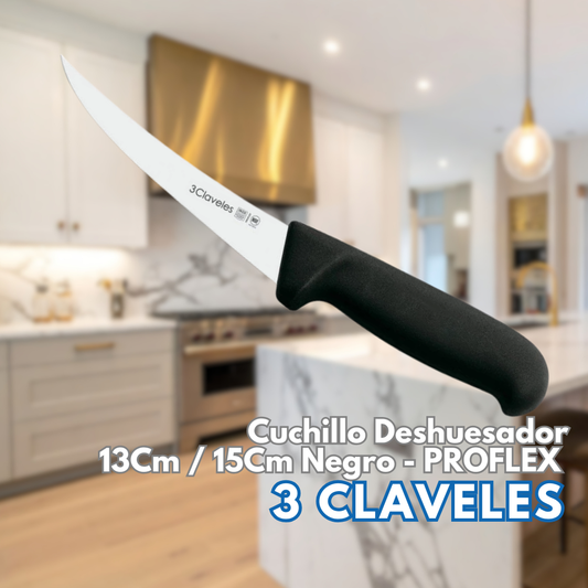 Cuchillo Deshuesar Curvo Flex 13cm NEGRO - 3 Claveles