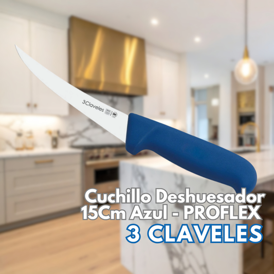 Cuchillo Deshuesar Curvo Flex 15cm AZUL - 3 Claveles