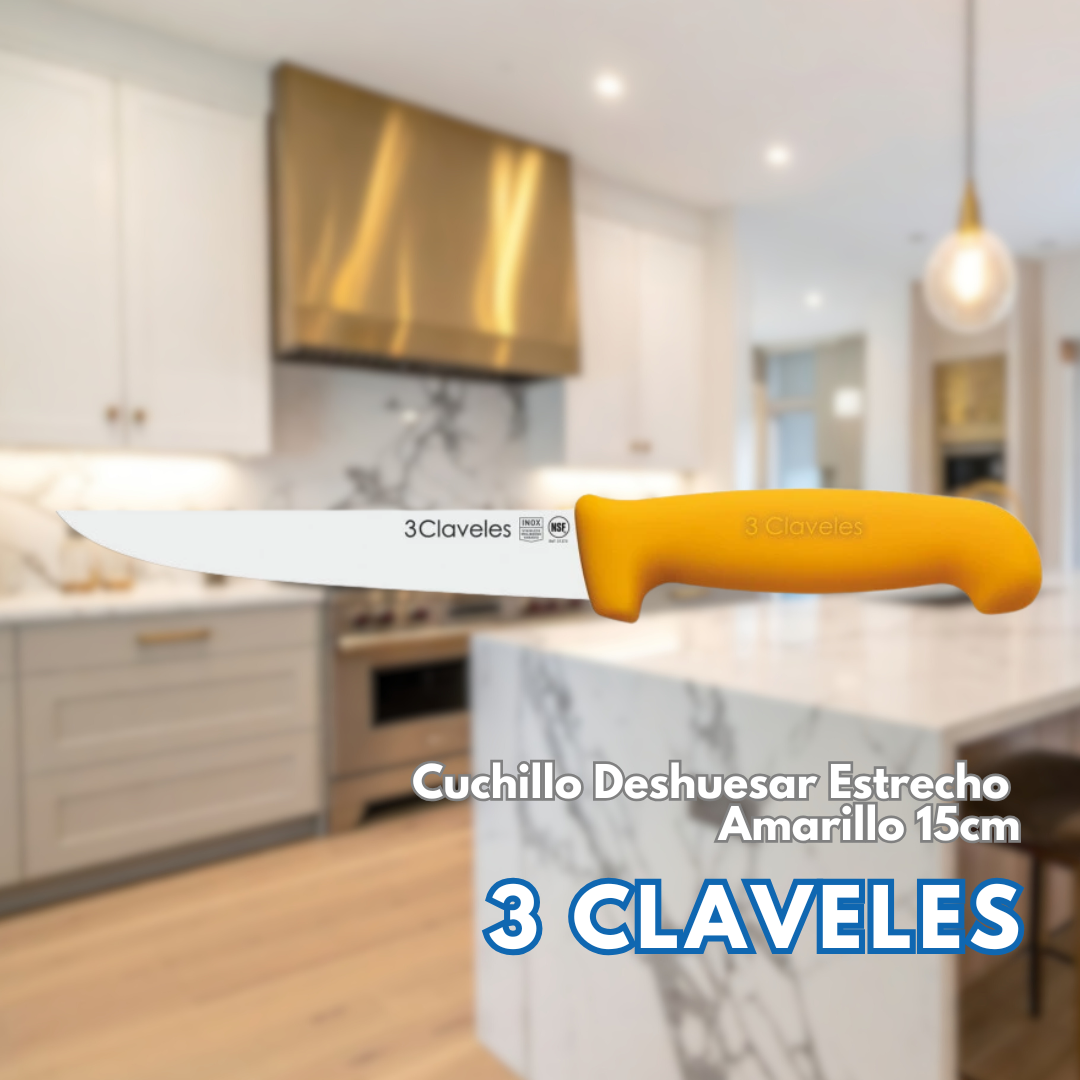 Cuchillo Carnicero Deshuesar Estrecho 15CM AMARILLO - 3 CLAVELES