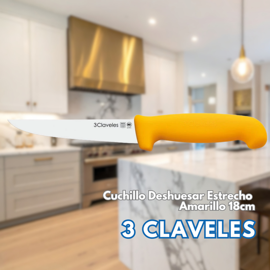 Cuchillo Carnicero Deshuesar Estrecho 18CM AMARILLO - 3 CLAVELES