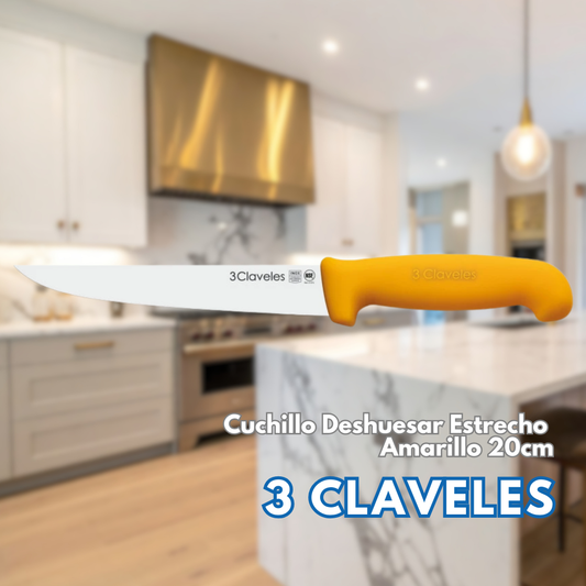 Cuchillo Carnicero Deshuesar Estrecho 20CM AMARILLO - 3 CLAVELES