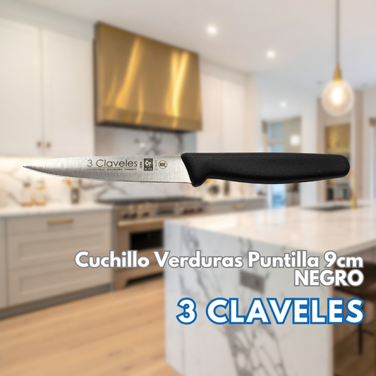 Cuchillo Verduras Puntilla NEGRO 9cm - 3 CLAVELES