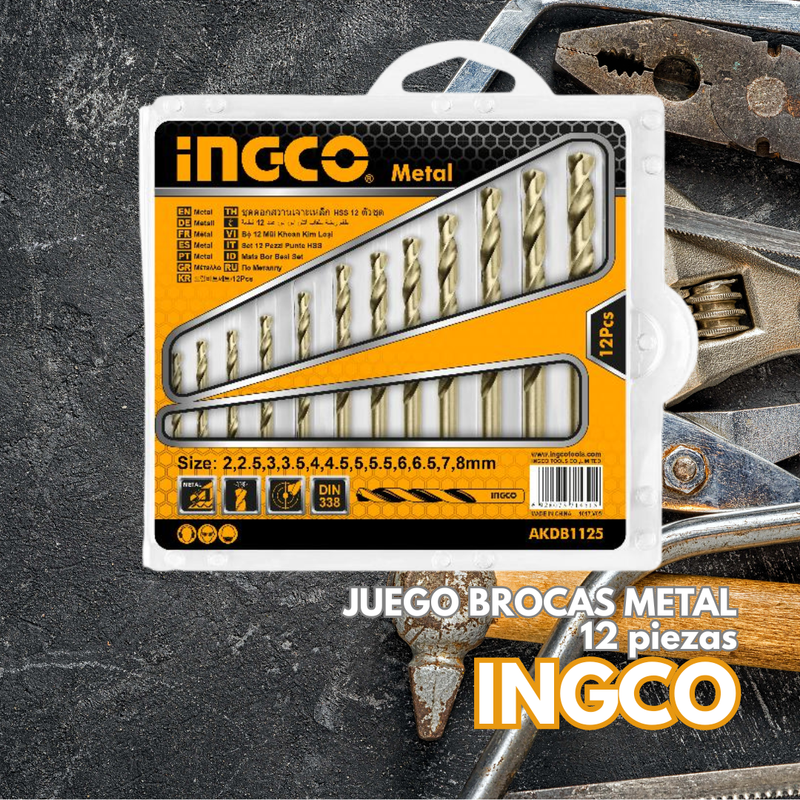 JUEGO BROCAS 12 PCS HSS AKDB1125 - INGCO