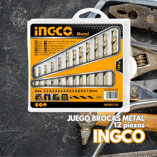 JUEGO BROCAS 12 PCS HSS AKDB1125 - INGCO