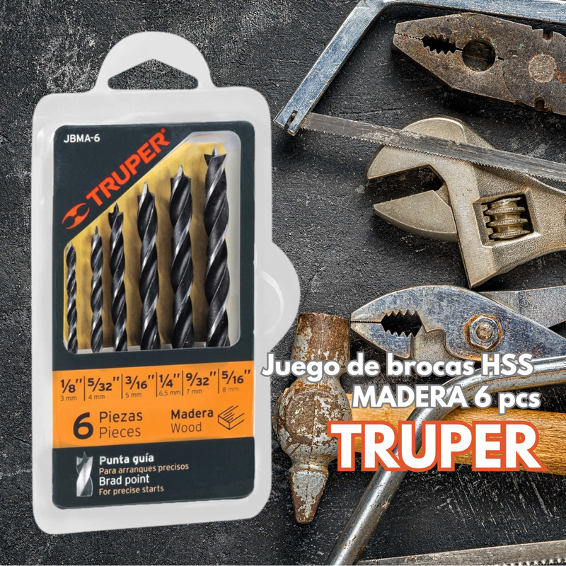 JUEGO BROCAS MADERA 6 PZ Truper JBMA-6 TRUPER 11337