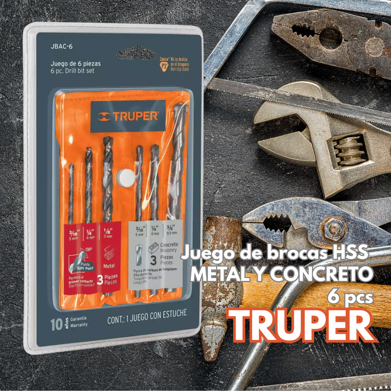 JUEGO BROCAS a.V. Y CONCRETO 6 PZ TRUPER 11336 Truper JBAC-6