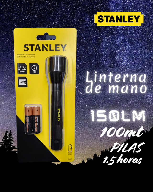 Linterna Stanley 150Lm Negra LED Pilas 2 AA Incluidas