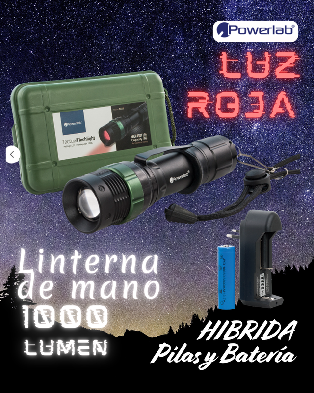 LINTERNA TACTICA LUZ ROJA POWERLAB
