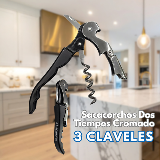 SACACORCHOS DOS TIEMPOS CROMADO - 3 CLAVELES