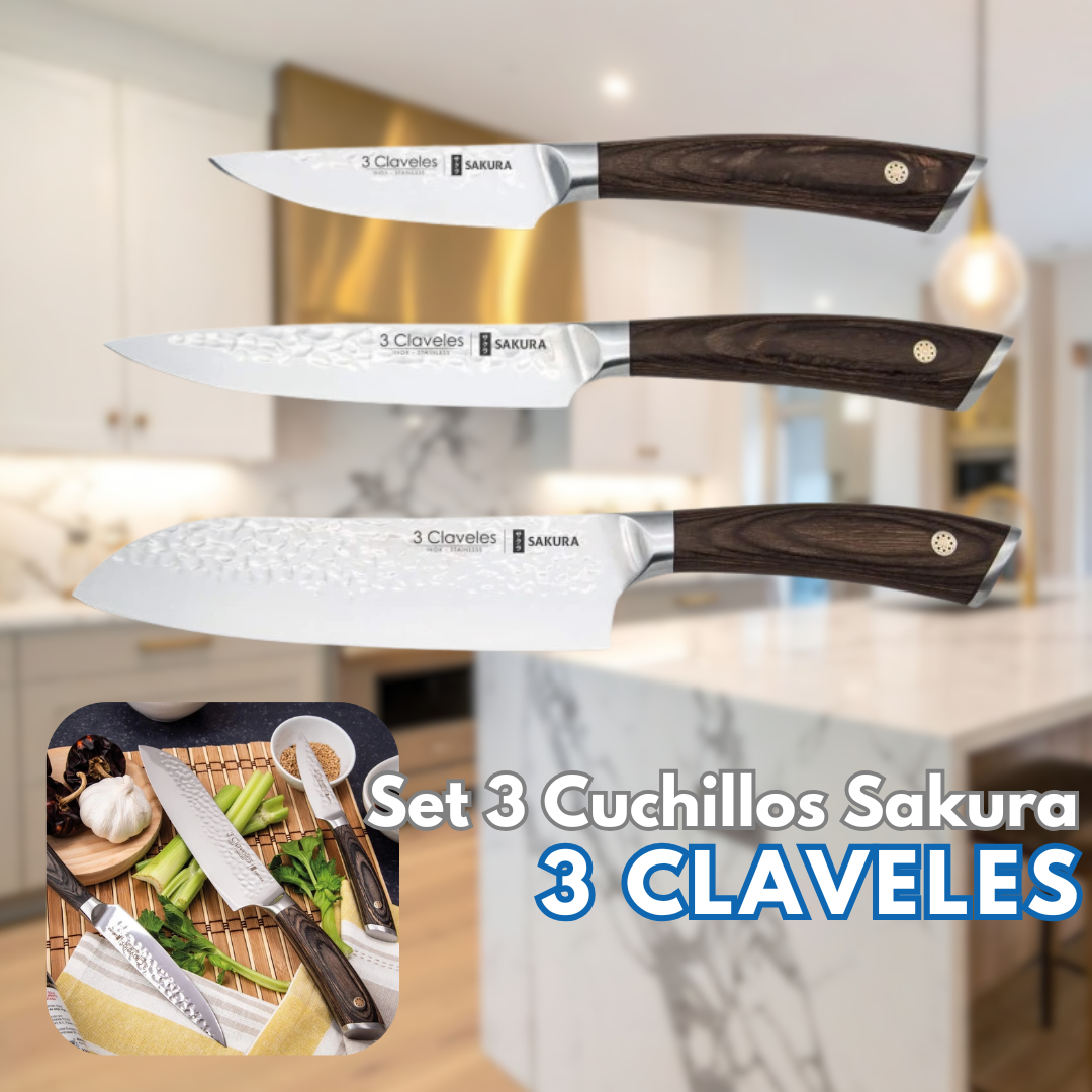 Juego De 3 Cuchillos Forjados Gama Profesional SAKURA - 3 Claveles