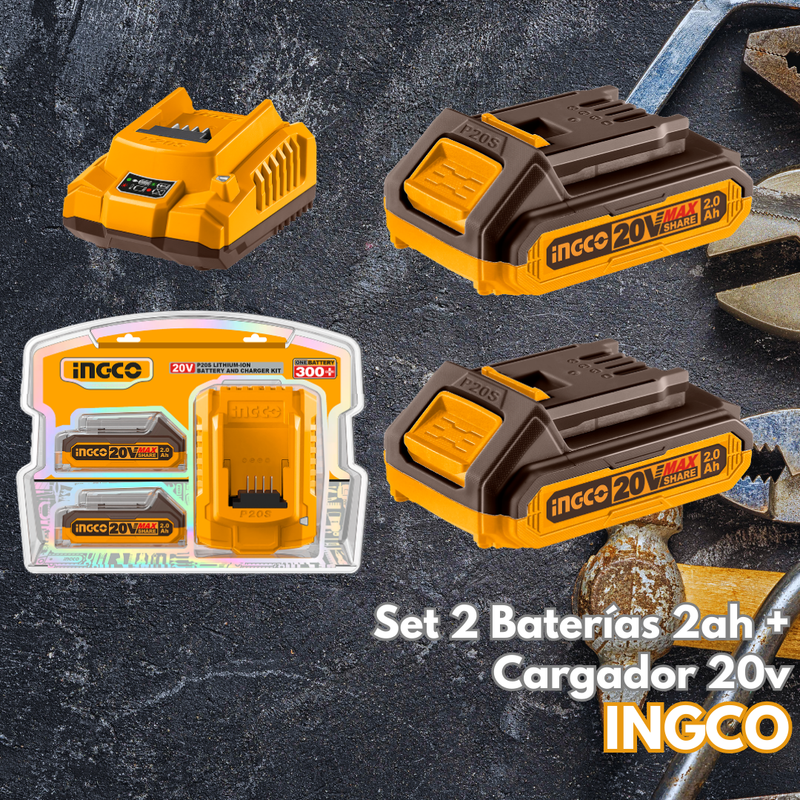 Set Ingco 2 Baterias 2ah+Cargador 20v
