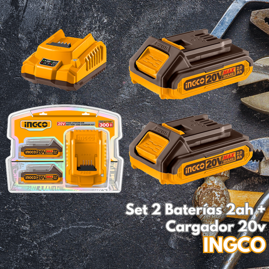 Set Ingco 2 Baterias 2ah+Cargador 20v