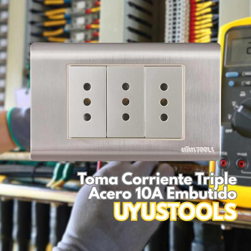 Toma Corriente Triple Acero 10A Embutido